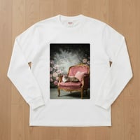 猫（バーマン）長袖Tシャツ ロココ調シャビーピンク ホワイト 男女兼用