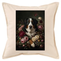 犬（バーニーズマウンテンドッグ）クッション 45cm 花の油絵風カラーアート