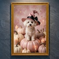 犬（ビションフリーゼ）のハロウィン限定アート A4金縁額装インテリア壁掛け