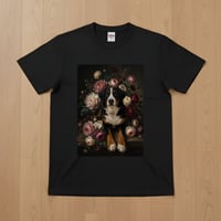 バーニーズマウンテンドッグ半袖Tシャツ 花の油絵風アート ブラック 男女兼用