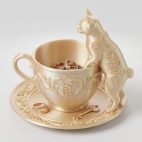 猫（ジャパニーズボブテイル）のアクセサリートレイ 小物入れ シルクゴールド