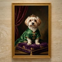 犬（マルチーズ）のルネサンス風肖像画 油絵風アートA3額装インテリア壁掛け