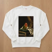 インコ（コザクラインコ）トレーナー ルネサンス風カラーアート ホワイト 男女兼用