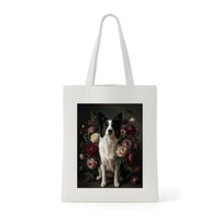 犬（ボーダーコリー）トートバッグ 花の油絵風アート キャンバス地