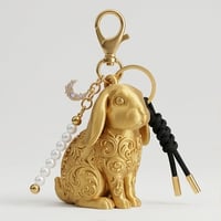 うさぎ（ホーランドロップ）のキーホルダー ミニチュア シルクゴールド