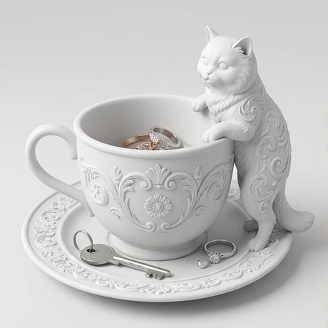 猫（チンチラペルシャ）のアクセサリートレイ 小物入れ マットホワイト