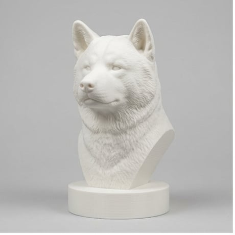 犬（秋田犬）の3Dプリント胸像 白PLA 彫刻 置物 インテリア