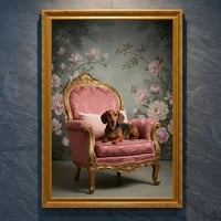 犬（ミニチュアダックスフンド）のロココ調アート A4金縁額装インテリア壁掛け