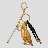 インコ（キバタン）のキーホルダー ミニチュア シルクゴールド