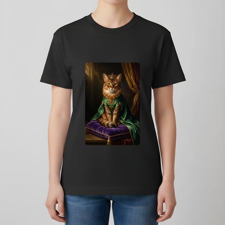 猫（ソマリ）半袖Tシャツ ルネサンス風カラーアート ブラック 男女兼用