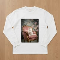 猫（チンチラペルシャ）長袖Tシャツ ロココ調シャビーピンク ホワイト 男女兼用