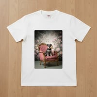 ミニチュアシュナウザー半袖Tシャツ ロココ調シャビーピンク ホワイト 男女兼用