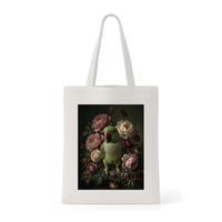 インコ（アレクサンドリンインコ）トートバッグ 花の油絵風アート キャンバス地