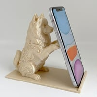 犬（サモエド）のスマホスタンド 卓上 シルクゴールド