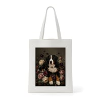 犬（バーニーズマウンテンドッグ）トートバッグ 花の油絵風アート キャンバス地
