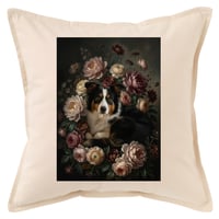犬（ボーダーコリー）クッション 45cm 花の油絵風カラーアート