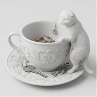 猫（スコティッシュフォールド）のアクセサリートレイ 小物入れ マットホワイト