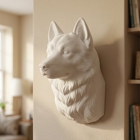 犬（サモエド）の壁掛けレリーフ 3Dプリント 白PLA インテリア