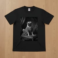 犬（パグ）半袖Tシャツ ルネサンス風モノクロアート ブラック 男女兼用