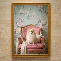 犬（ポメラニアン）のロココ調シャビーピンクアート A3額装インテリア壁掛け