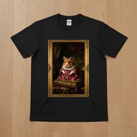 キャンベルハムスター半袖Tシャツ ルネサンス風カラー ブラック 男女兼用