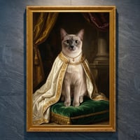 猫（バーミーズ）のルネサンス風肖像画 油絵風アートA4金縁額装インテリア壁掛け
