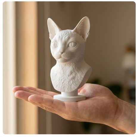 猫（シンガプーラ）の3Dプリント胸像 白PLA 彫刻 置物 インテリア