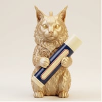 猫（メインクーン）の3Dプリント リップケース シルクゴールド キーホルダー