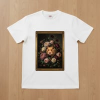 ゴールデンハムスター半袖Tシャツ 花の油絵風アート ホワイト 男女兼用