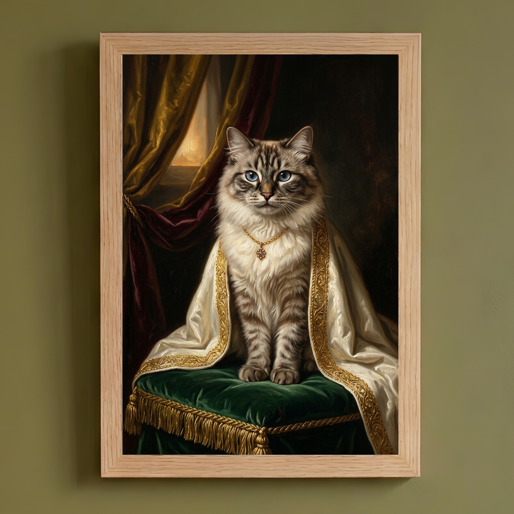 猫（ヒマラヤン）のルネサンス風肖像画 油絵風アートA4額装インテリア