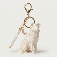 犬（ボーダーコリー）のキーホルダー ミニチュア シルクホワイト