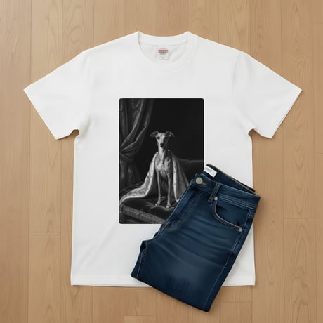 イタリアングレーハウンド半袖Tシャツ ルネサンス風モノクロ ホワイト 男女兼用