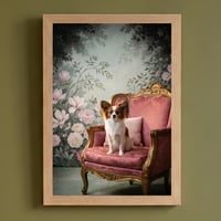 犬（パピヨン）のロココ調シャビーピンクアート A4額装インテリア壁掛け