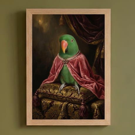 インコ（オオハナインコ）のルネサンス風肖像画 A4額装インテリア壁掛け