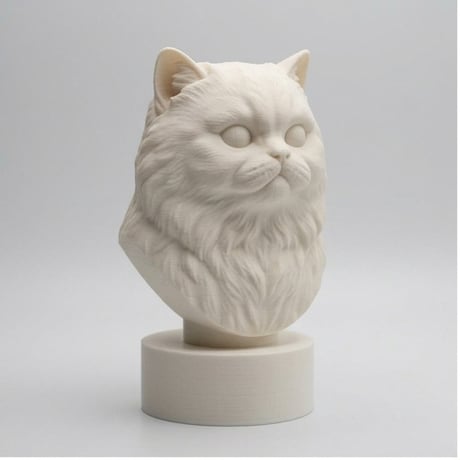 猫（チンチラペルシャ）の3Dプリント胸像 白PLA 彫刻 置物 インテリア