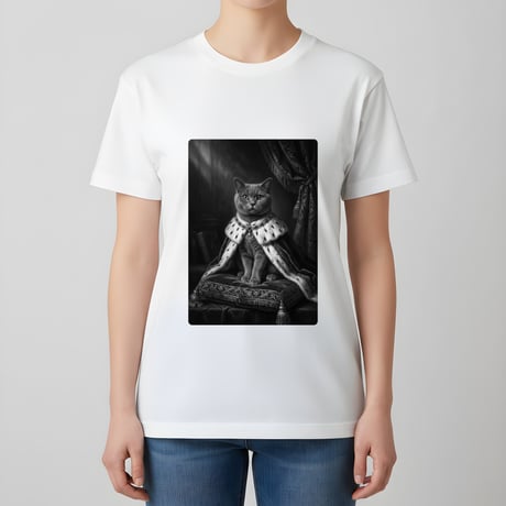 ブリティッシュショートヘア半袖Tシャツ ルネサンス風モノクロ ホワイト 男女兼用