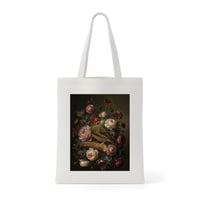 アサヒスズメトートバッグ 花の油絵風アート キャンバス地