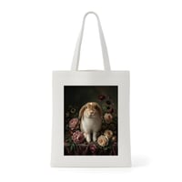 うさぎ（ミニロップ）トートバッグ 花の油絵風アート キャンバス地