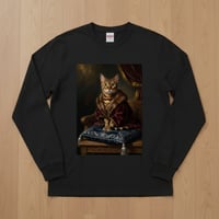 猫（ベンガル）長袖Tシャツ ルネサンス風カラーアート ブラック 男女兼用
