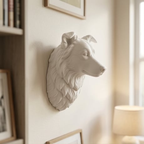 犬（ボーダーコリー）の壁掛けレリーフ 3Dプリント 白PLA インテリア