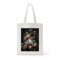 猫（ラグドール）トートバッグ 花の油絵風アート キャンバス地