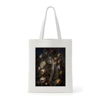 猫（ロシアンブルー）トートバッグ 花の油絵風アート キャンバス地