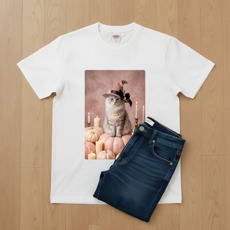 ノルウェージャンフォレストキャットTシャツ ハロウィン限定アート ホワイト