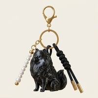 犬（ポメラニアン）のキーホルダー ミニチュア シルクブラック