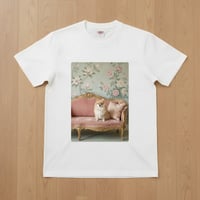 犬（ポメラニアン）半袖Tシャツ ロココ調シャビーピンク ホワイト 男女兼用