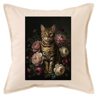 猫（ベンガル）クッション 45cm 花の油絵風カラーアート
