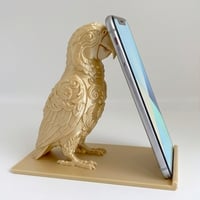 インコ（ルリコンゴウインコ）のスマホスタンド 卓上 シルクゴールド