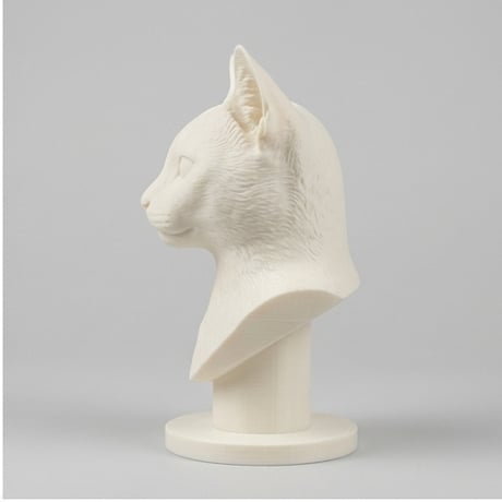 猫（ロシアンブルー）の3Dプリント胸像 白PLA 彫刻 置物 インテリア