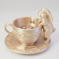 うさぎ（イングリッシュアンゴラ）のアクセサリートレイ 小物入れ シルクゴールド
