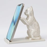 猫のスマホスタンド 卓上 シルクホワイト